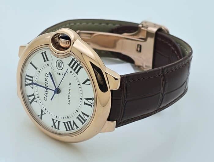 Cartier Ballon Bleu De Mens Rose Gold Leather Strap Swiss Automatic Watch - Image 5
