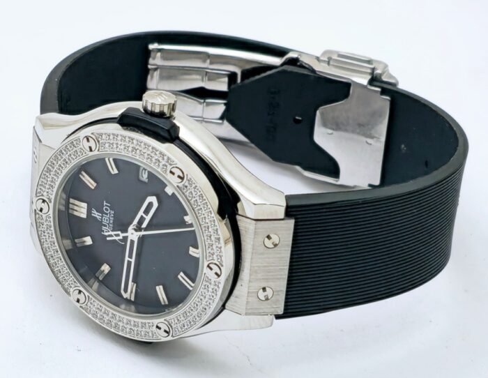 Hublot Classic Fusion Steel Diamond Black Rubber Strap Ladies Watch - Image 6
