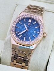 Audemars Piguet Royal Oak Diamond Blue Rose Gold Ladies Watch