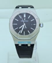 Audemars Piguet Royal Oak Steel Black Leather Strap Swiss Automatic Watch - Image 2