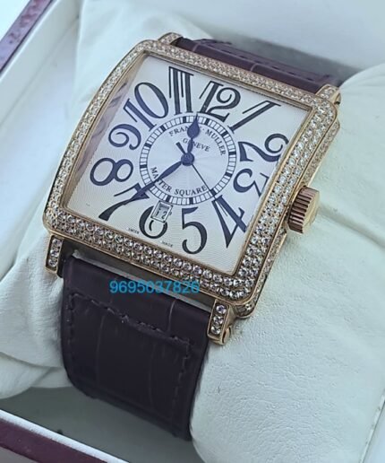 Franck Muller Master Square Full Diamond Leather Strap Watch