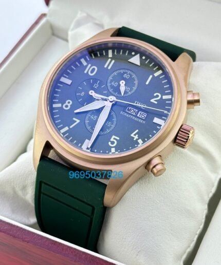Chronograph Day-Date Rose Gold Green Rubber Strap Watch