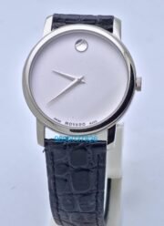 Movado Ultra Slim 2 Steel White Leather Strap Watch - Image 2