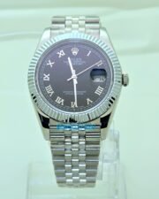 Rolex Date-Just Roman Mark Black Steel Swiss ETA Automatic 2836 Valjoux Movement Watch - Image 2