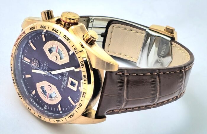 Tag Heuer Grand Carrera Calibre 17 Rose Gold Leather Strap Watch - Image 6