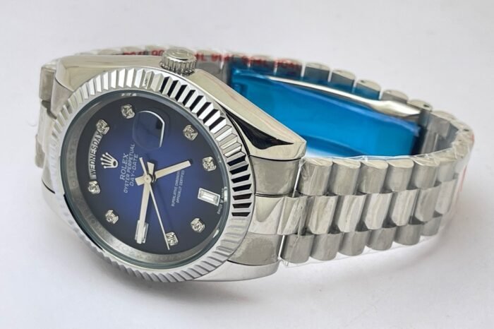 Rolex Day-Date Diamond Mark Blue Steel Swiss Automatic Watch - Image 6