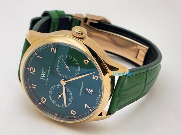 I W C Portuguese Power Reserve Rose Gold Green Leather Strap Swiss Automatic Watch - Image 6