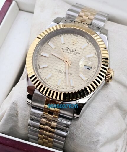 Rolex Date-Just Golden Fluted Motif Swiss Automatic Watch