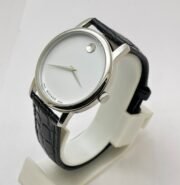 Movado Ultra Slim 2 Steel White Leather Strap Watch - Image 4