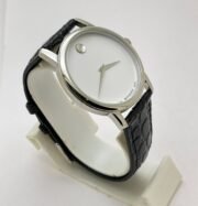 Movado Ultra Slim 2 Steel White Leather Strap Watch - Image 5