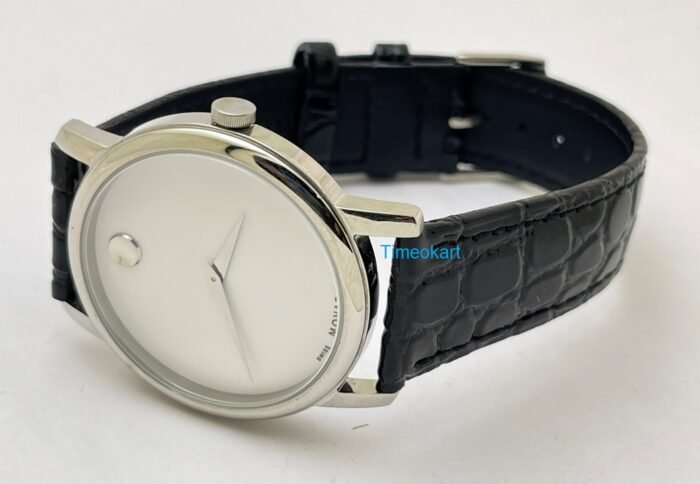 Movado Ultra Slim 2 Steel White Leather Strap Watch - Image 6